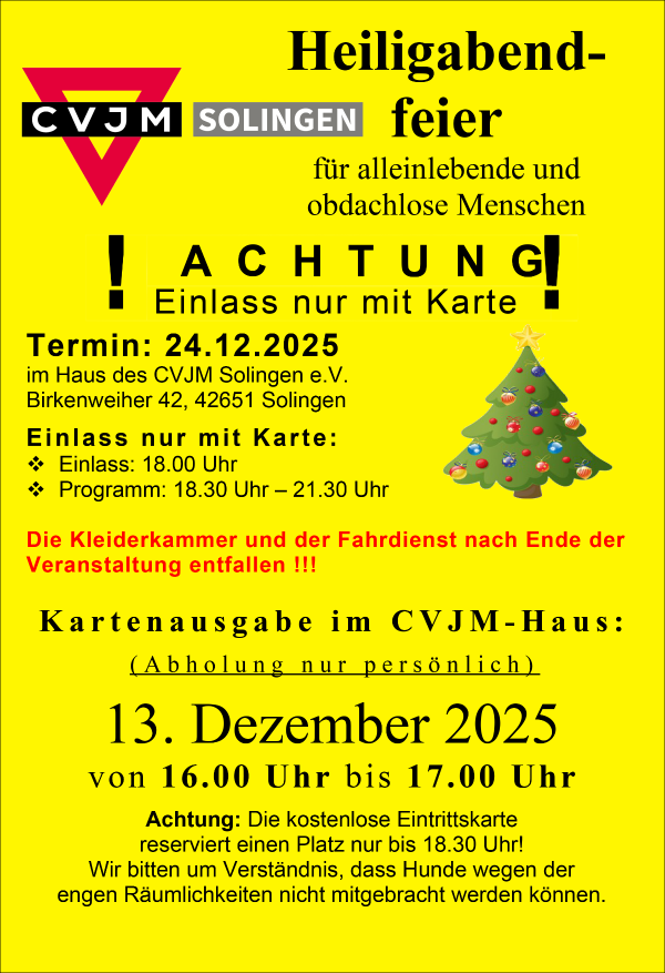 Heiligabendfeier des CVJM Solingen e.V. f&uuml;r Obdachlose und Alleinlebende